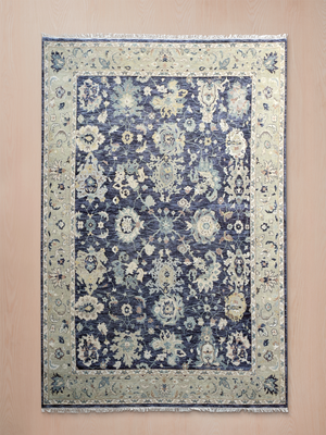 Ora Wool & Bamboo Silk Hand-knotted Persian Rug - Midnight Blue