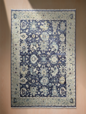 Ora Wool & Bamboo Silk Hand-knotted Persian Rug - Midnight Blue
