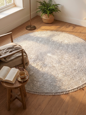 Seran Hand-knotted New Zealand Wool Round Persian Rug - Cream