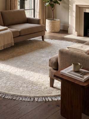 Orevi Hand-knotted New Zealand Wool Round Persian Rug - Cream