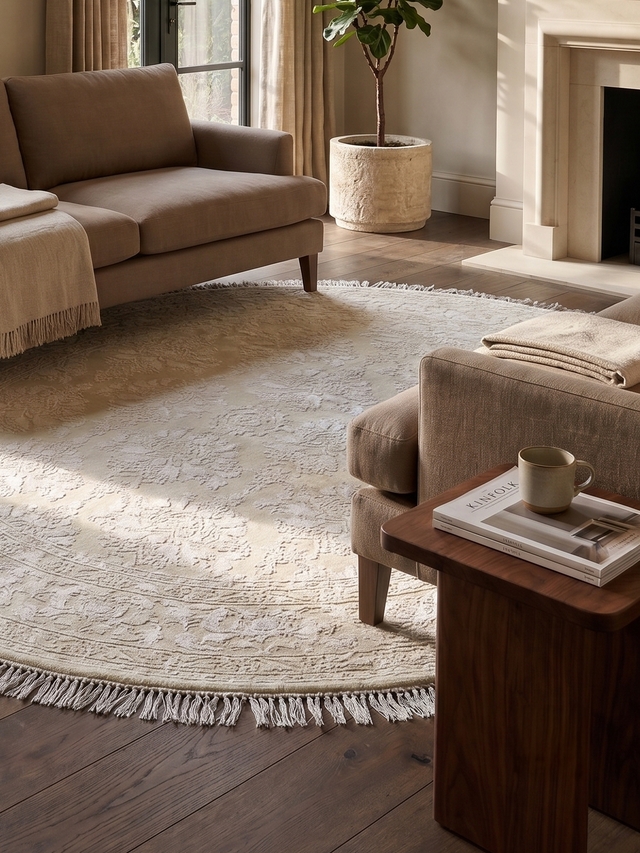 Orevi Hand-knotted New Zealand Wool Round Rug - Cream