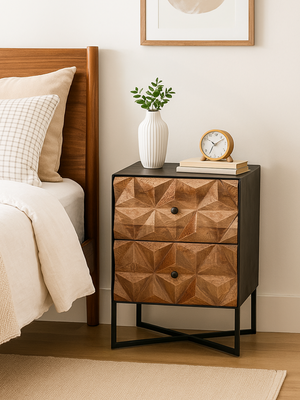 Simon Two Drawer Wooden Bedside Table