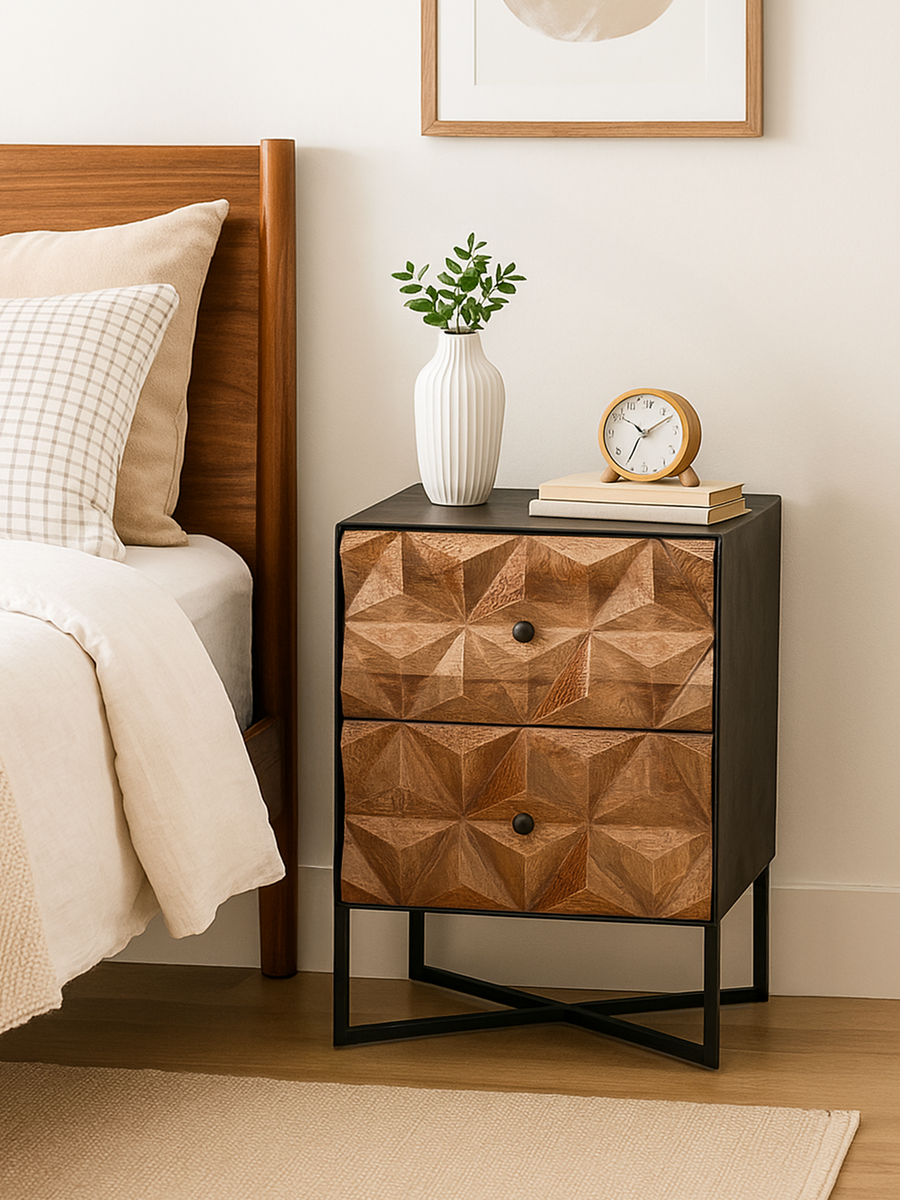 Simon Two Drawer Wooden Bedside Table