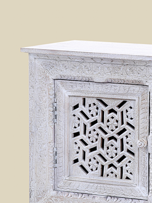 Grace Carved Wooden Bedside Table - Small