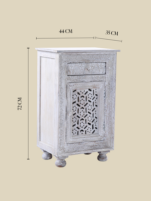 Grace Carved Wooden Bedside Table - Large