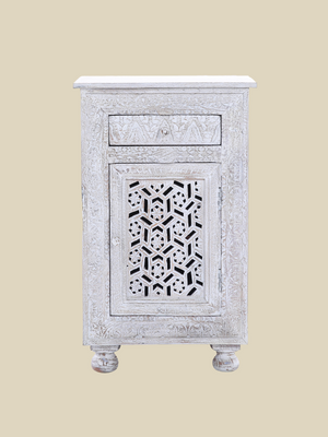 Grace Carved Wooden Bedside Table - Large