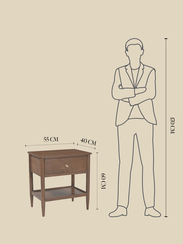 Diane Mango Wood Bedside Table - Walnut