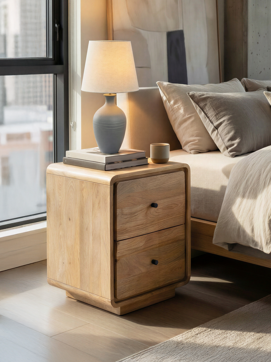 Luce Mango Wood Two Drawer Bedside Table