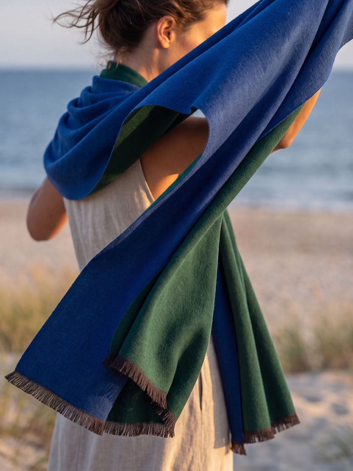 Dohar Reversible Merino Wool Scarf - Blue & Green