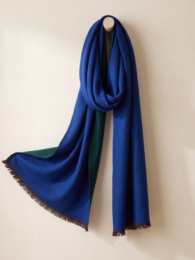 Dohar Reversible Merino Wool Scarf - Blue & Green