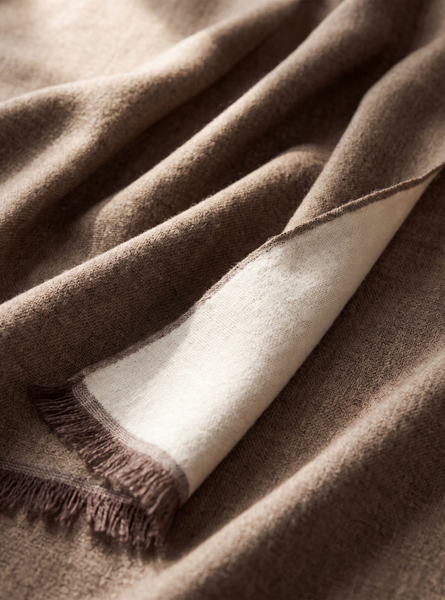 Dohar Reversible Merino Wool Scarf - Beige & Cream