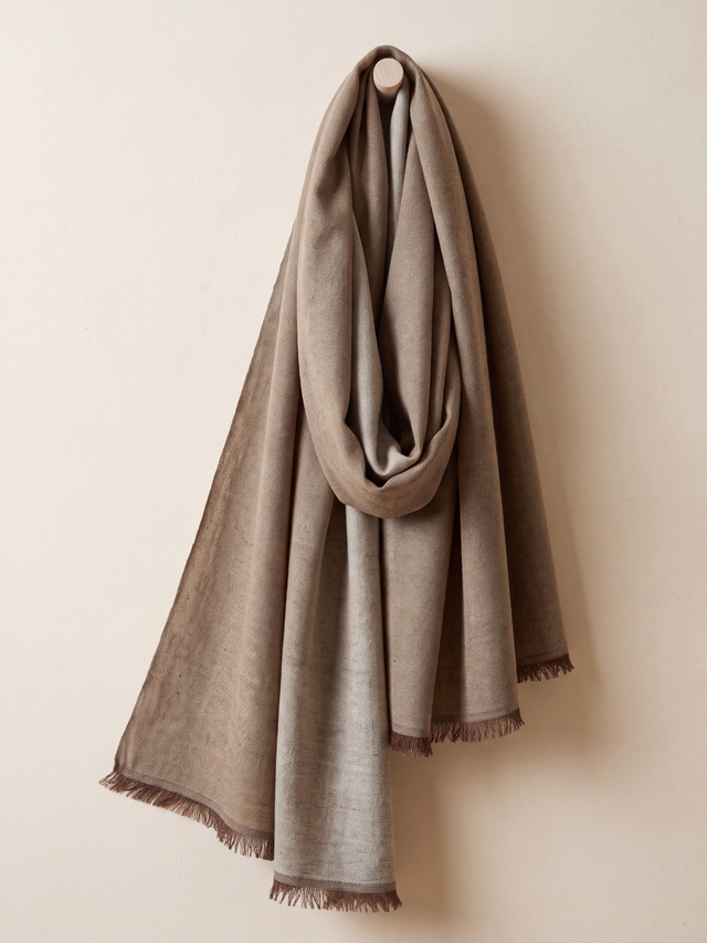Dohar Reversible Merino Wool Scarf - Beige & Cream