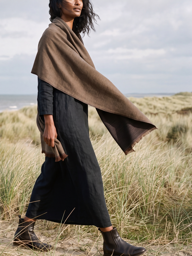 Dohar Reversible Merino Wool Scarf - Brown & Grey