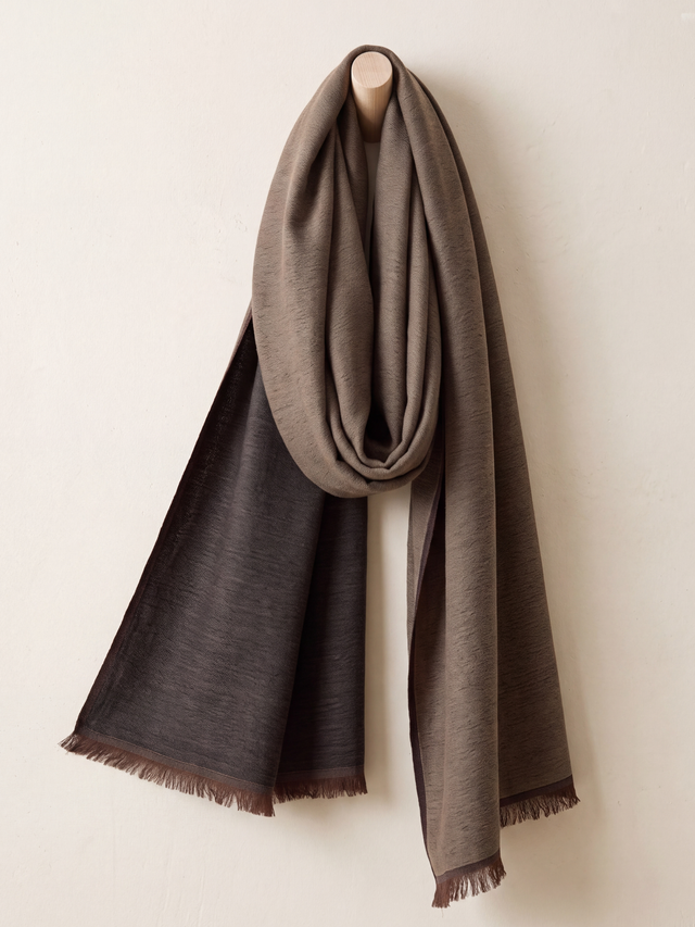 Dohar Reversible Merino Wool Scarf - Brown & Grey