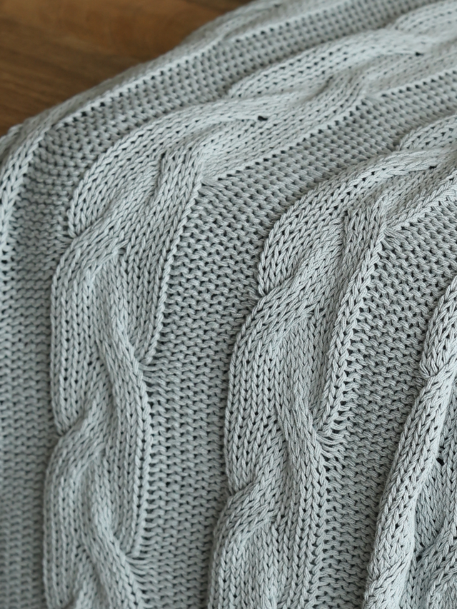 Cason Blue Cotton Knitted Throw