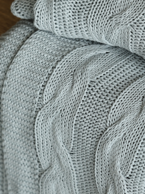 Cason Blue Cotton Knitted Throw