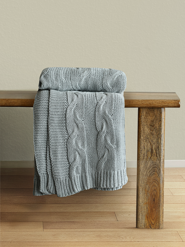 Cason Blue Cotton Knitted Throw