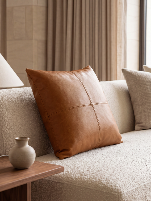 Cru Leather Cushion - Tan