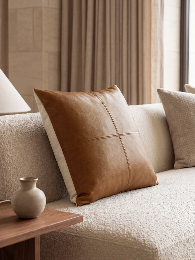 Cru Leather Cushion - Tan