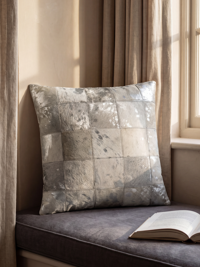 Juno Hair on Hide Cushion - Silver