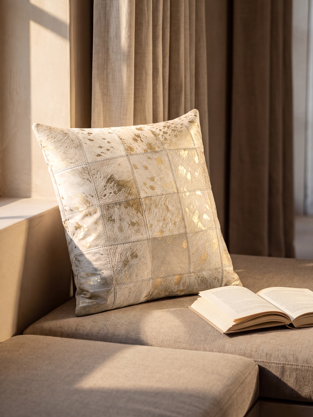 Juno Hair on Hide Cushion - Gold
