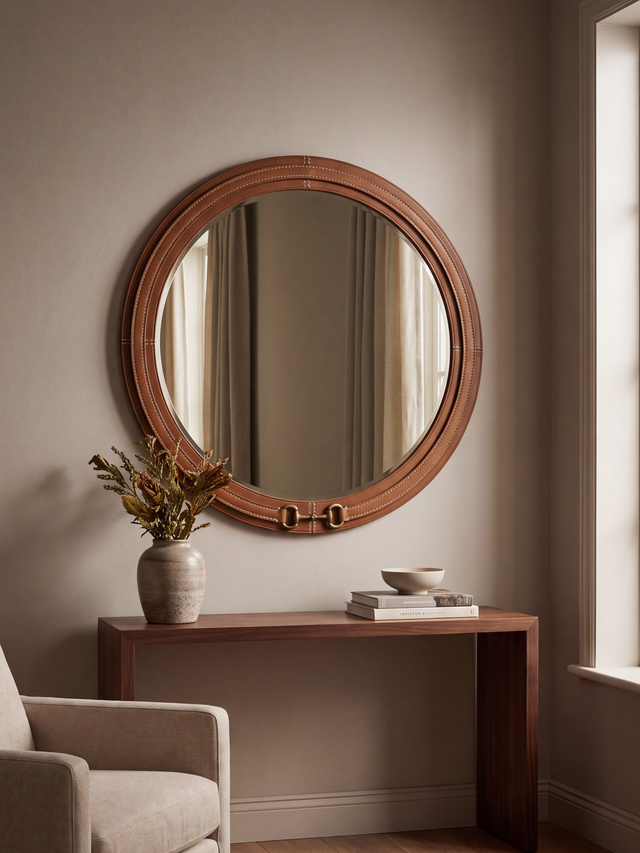 Ibis Waxy Leather Round Mirror - Cognac
