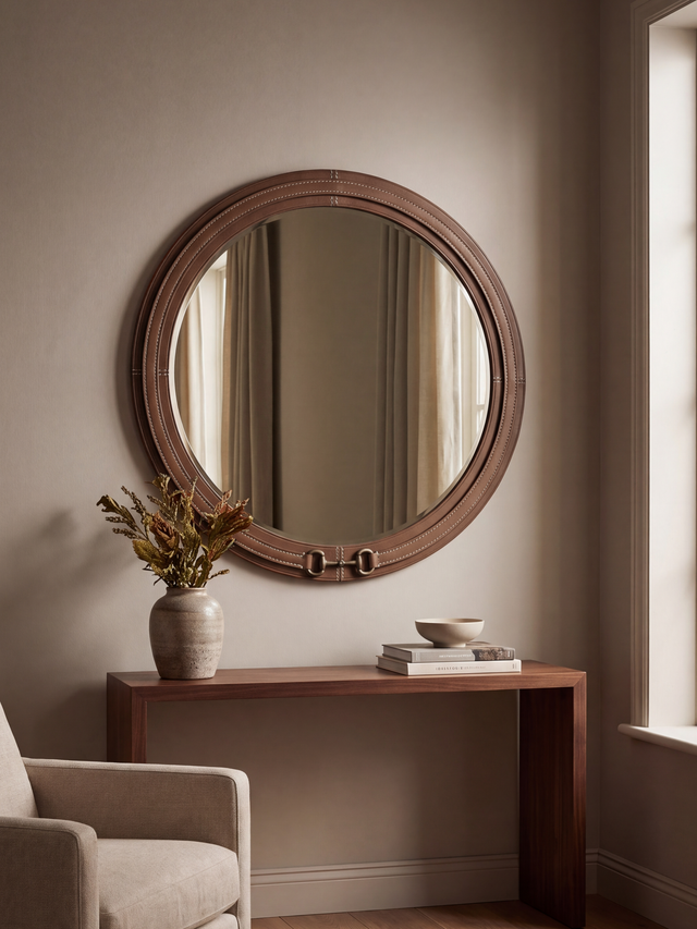 Ibis Waxy Leather Round Mirror - Cognac