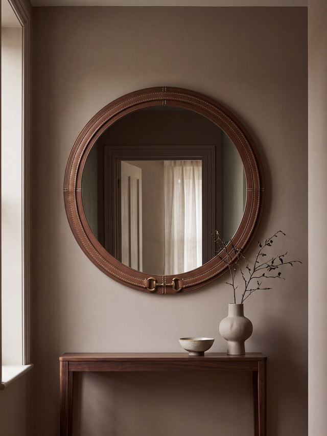 Ibis Waxy Leather Round Mirror - Cognac