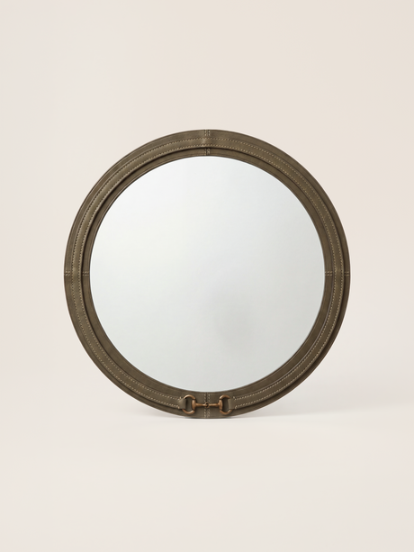 Ibis Waxy Leather Round Mirror - Olive