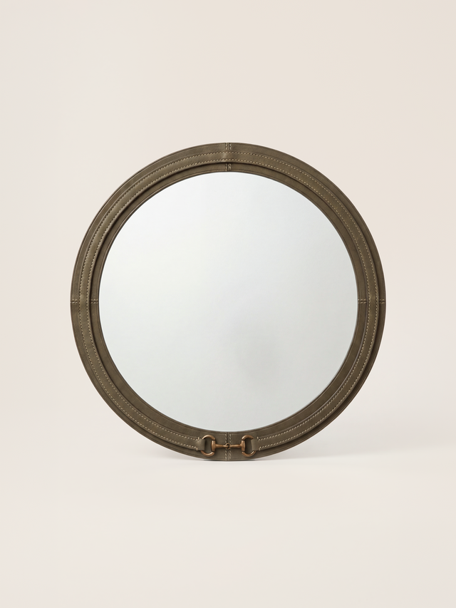 Ibis Waxy Leather Round Mirror - Olive