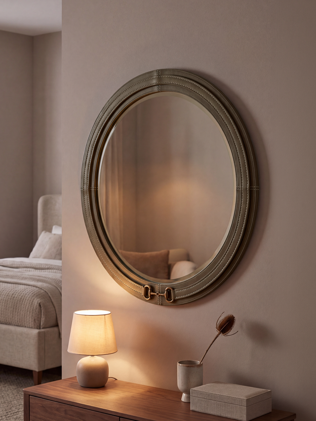Ibis Waxy Leather Round Mirror - Olive