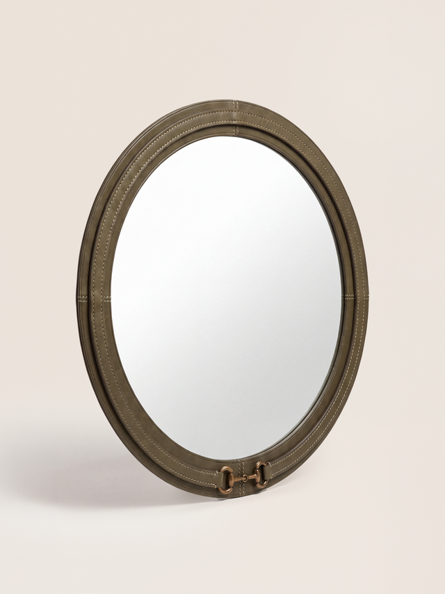 Ibis Waxy Leather Round Mirror - Olive