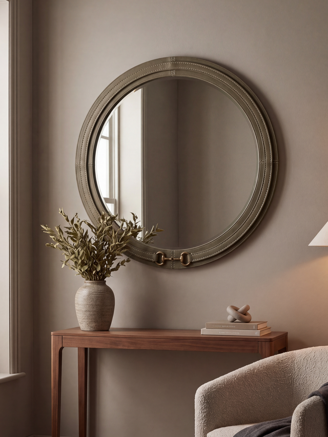Ibis Waxy Leather Round Mirror - Olive