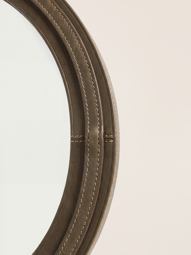 Ibis Waxy Leather Round Mirror - Olive