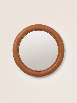 Rosso Leather Round Mirror - Tan