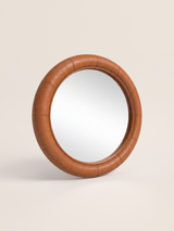 Rosso Leather Round Mirror - Tan