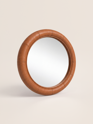 Rosso Leather Round Mirror - Tan