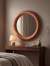 Rosso Leather Round Mirror - Tan