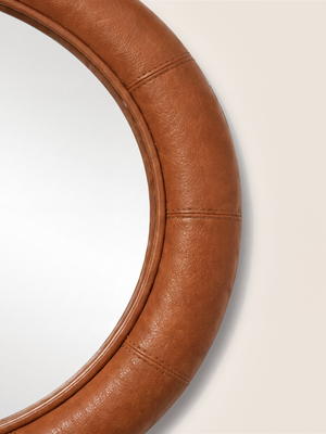 Rosso Leather Round Mirror - Tan
