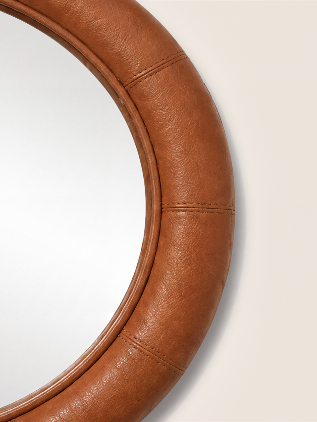 Rosso Leather Round Mirror - Tan