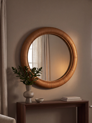 Rosso Leather Round Mirror - Tan