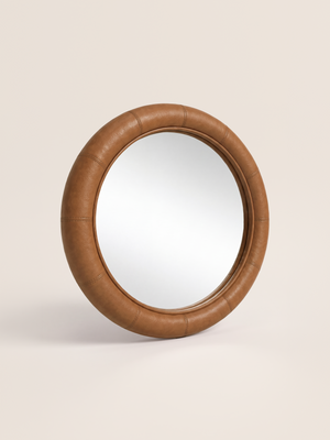 Rosso Leather Round Mirror - Tan