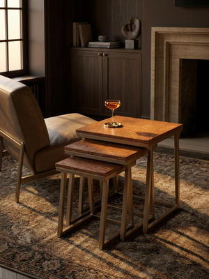 Caden Croco Print Leather Nesting Tables, Set of 3 - Tan