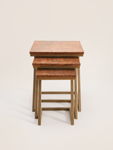 Caden Croco Print Leather Nesting Tables, Set of 3 - Tan