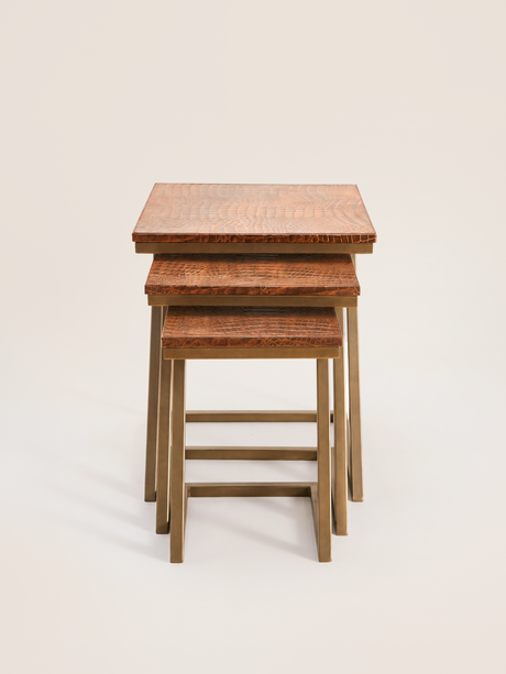Caden Croco Print Leather Nesting Tables, Set of 3 - Tan