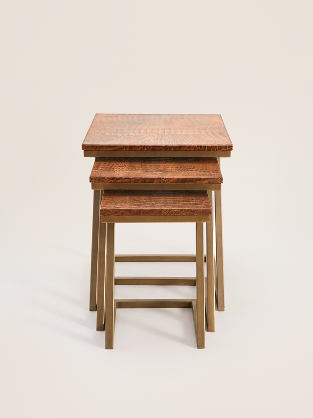 Caden Croco Print Leather Nesting Tables, Set of 3 - Tan