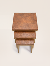Caden Croco Print Leather Nesting Tables, Set of 3 - Tan
