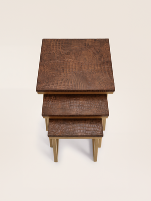 Caden Croco Print Leather Nesting Tables, Set of 3 - Tan