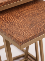 Caden Croco Print Leather Nesting Tables, Set of 3 - Tan