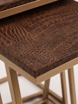 Caden Croco Print Leather Nesting Tables, Set of 3 - Tan